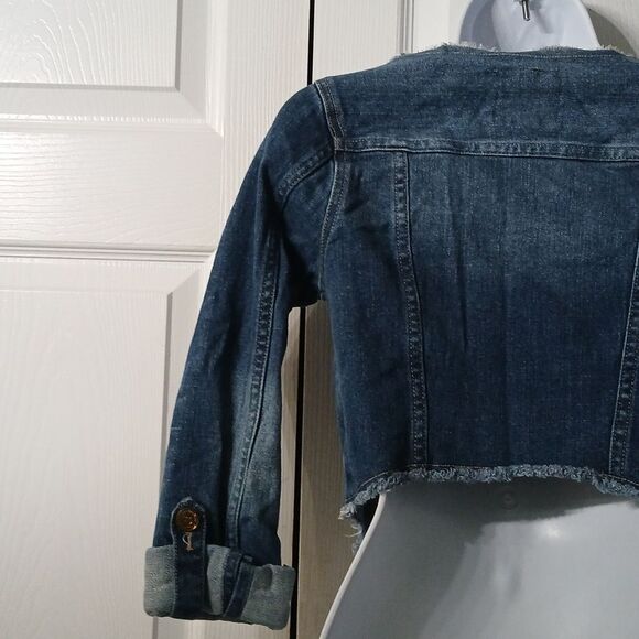 Princess Vera Wang cropped jean denim raw trim jacket Sz XS NWOT - Picture 7 of 8